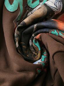 SHEIN LUNE Plus Size Fall Casual Figure Printed Fleece Sweatshirt, Autumn  Winter Clothes - Coffee Brown - View 5