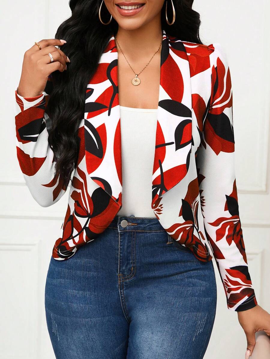 SHEIN Lady Áo khoác Blazer in hoa đa năng màu trắng và tím thời trang nữ - Đỏ - Xem 1