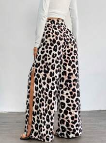 SHEIN LUNE 女士休闲豹纹开衩喇叭裤，2024 年秋冬 - 彩色 - 查看 3