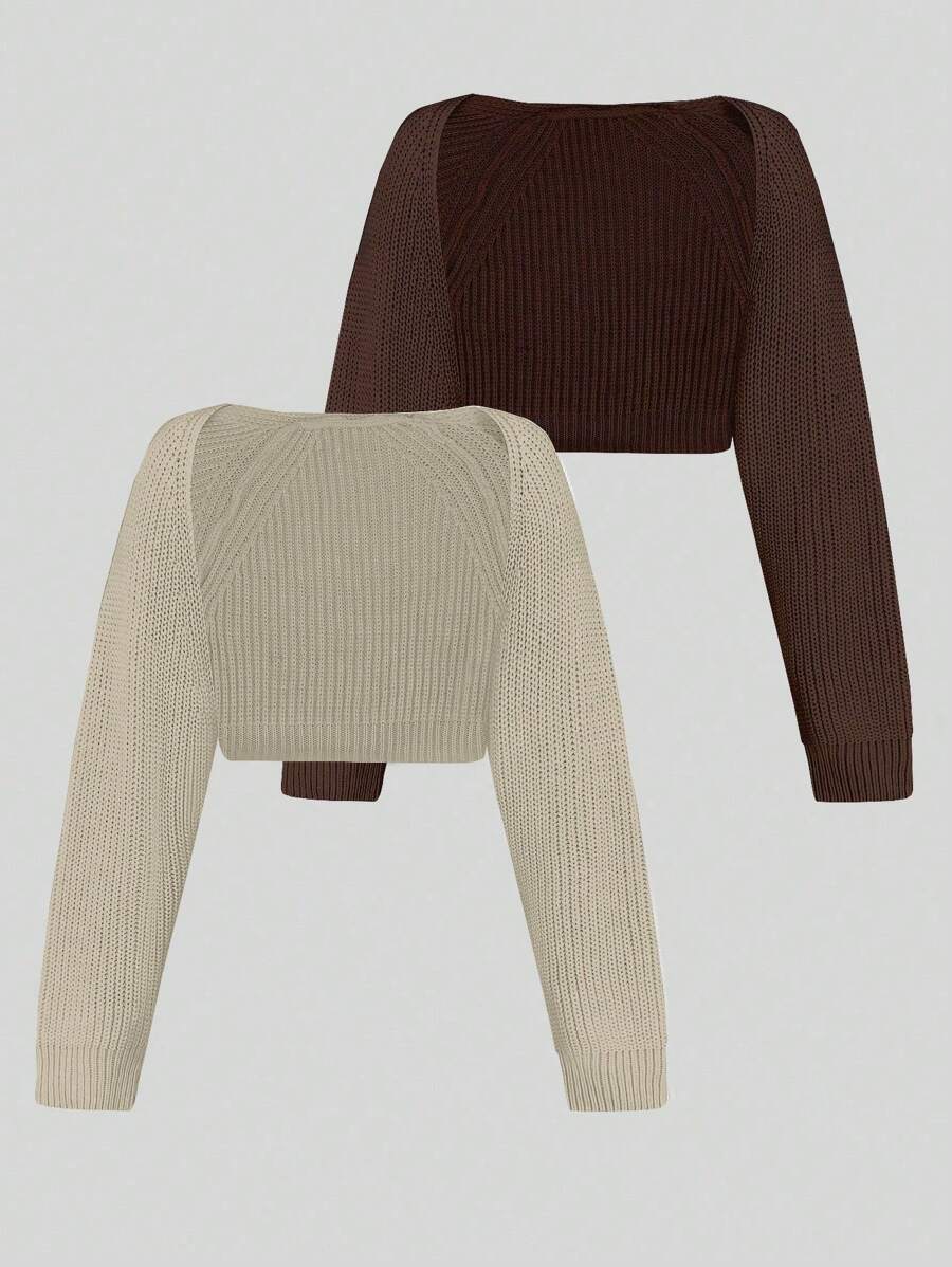 Sweetra 纯色针织休闲开衫，长袖上衣 - 彩色 - 查看 1