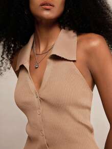 Forever 21 Casual top met haltergebreide mouwen en knoopsluiting voor dames, zomer