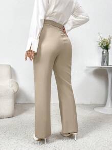 Modelyn 秋冬女士休闲纯色直筒西装裤 - 杏色 - 查看 2