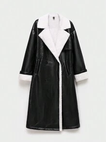 SHEIN EZwear Fashionable Thermal Lined Long Coat For Autumn/Winter - Black - View 7