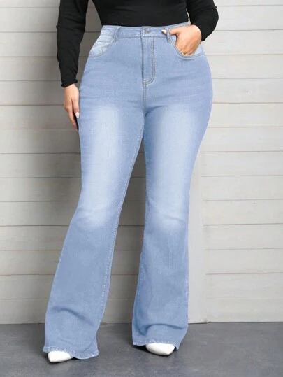 EMERY ROSE Women Plus Size Long Skinny Stretch Flare Jeans   Spring Outfits For Women Festival Outfits Elegant Business Casual Woman Jeans