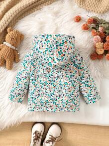 SHEIN Vintaside Kids Veste d'hiver à capuche avec motif floral vintage pour bébés filles, doublure thermique, style casual