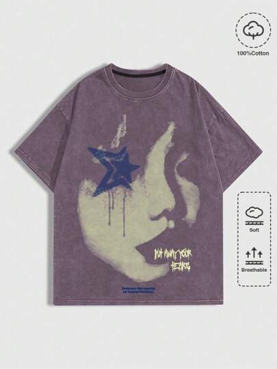 Street Life Men's Portrait Printed Crinkle Short Sleeve T-Shirt, Suitable For Daily Wear In Spring And Summer, School