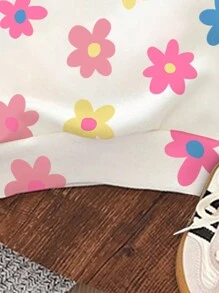 SHEIN Cute & Sweet Cartoon Floral Print Loose Fit Crew Neck Casual Comfortable Knit Long Sleeve Pullover Sweatshirt, Versatile For Girls, Suitable For Autumn/Winter