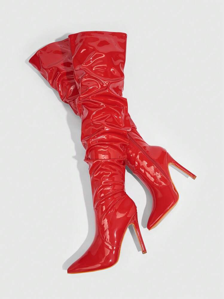 CUCCOO SZL Women s Sexy Red Stiletto High Heel Boots Autumn Winter Boots Party Dance Wear Wide Leg Wrinkled Over The Knee Boots Halloween