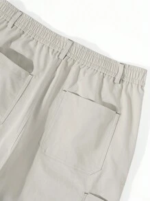 Manfinity Hypemode Men Casual Loose Solid Color Zipper Pocket Sweatpants - Apricot - View 8