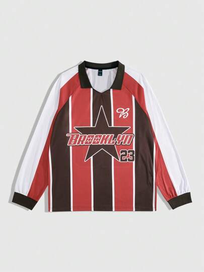 Street Life Camiseta de manga larga casual con rayas de contraste para hombre, otoño