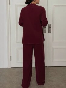 DAZY Women Simple Single-Breasted Knit Top & Pants Comfortable Home Cozy Outfit Lounge Set, Fall Winter Clothes Pajama