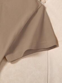 INAWLY 女士字母印花圆领短袖休闲 T 恤图案 T 恤女式上衣 - 摩卡棕 - 查看 4