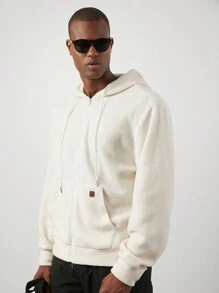 Manfinity VCAY Sudadera con capucha de corte slim de punto grueso casual para hombre, apropiada para el otoño