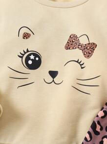 Elladie kids 2 件套少女心豹纹休闲舒适装，秋冬 - 彩色 - 查看 3