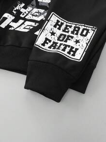 ROMWE MEN Street Life Áo hoodie có khóa kéo in chữ và hình chữ thập cho nam, phong cách đường phố cổ điển - màu đen - Xem 5