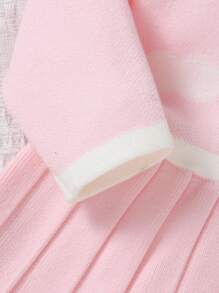 SHEIN Vestido tejido de manga larga casual en azul cielo encantador para niña bebé - Rosa - Ver 3