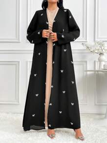 Al Najma Women's Elegant Long Sleeve Butterfly Print Modest Arabian Abaya Robe, For Travel/Holiday/Vacation/Parties - Black and White - View 4