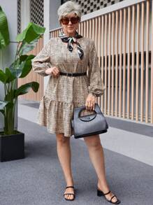 EMERY ROSE Vêtements d'hiver grande taille pour femmes Robes d'hiver Robe décontractée pour femmes col V, manches lanternes, volants à l'ourlet, imprimé tout-sur-tout