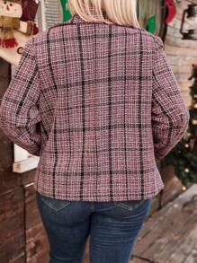 Plus Size Plaid Lapel Side Pockets Double-Breasted Overcoat - Red - View 2