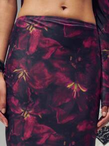TypaGal Flower Print Flounce Hem Mermaid Skirt