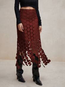 Anewsta Laser Cut Multi Circle Double Layered Skirt For New Year - Red - View 4