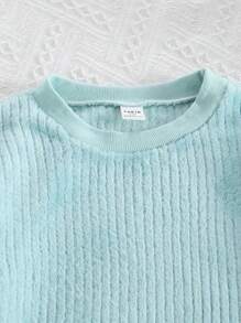 2 件装 Tween Girl 休闲纯色长袖上衣和松紧腰长裤家居服套装，蓝色 - 藍色 - 查看 5