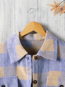 1pc Purple Plaid Brushed Shacket For Teen Girls - Purple - View 3