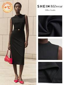 BizChic Robe d'été décontractée aux femmes, coupe moulante de longueur moyenne. Tenues d'automne pour femmes, vêtements d'hiver pour femmes - Noir - Voir 2