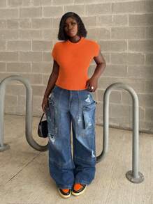 Zolique New Orange Sexy Casual High Neck Street Style Knitted Sweater Vest For Women - Orange - View 1