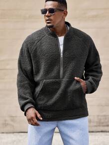 Manfinity CasualMax Plus Size Heren Casual Effen Kleur Half Zip Sweatshirt, Herfst & Winter