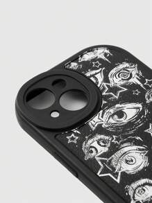 ROMWE Goth Funda de teléfono compatible con iPhone con textura negro y dibujo de ojos - Multicolor - Ver 4