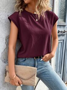 SHEIN LUNE Women's Casual Solid Color Batwing Sleeve T-Shirt, Summer