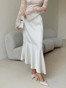 EastFlair 韩国时尚女装优雅飘逸鱼尾裙 - 白色 - 查看 3