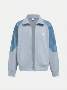 SHEIN 2pcs Boys' Stand Collar Long Sleeve Patchwork Outdoor Sports Fashion Sweatshirt & Pants Set - Multicolor - View 4