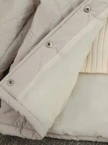 Tween Girl Padded Short Winter Casual Jacket With Bag - Beige - View 3