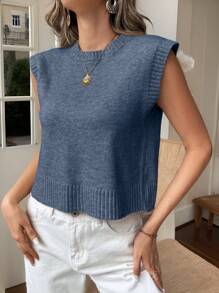 Serisse Women's Casual Backless Tie-Up Flower Mesh Knitted Sweater Vest For Autumn Summer Blue - Royal Blue - View 3