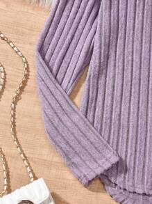 2pcs Teen Girl Autumn Letter Applique Hoodie Sweatshirt And Ribbed Pants Set - Mauve Purple - View 6