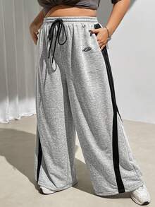 SHEIN CURVE+ 大码女式运动拼布灰色运动裤