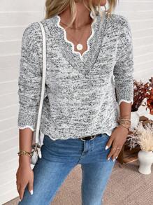 SHEIN LUNE Casual Shell Trim Mixed Yarn Sweater, Random Yarn Color, Autumn/Winter