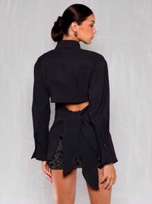 Glamine 落肩斜领系带女式衬衫