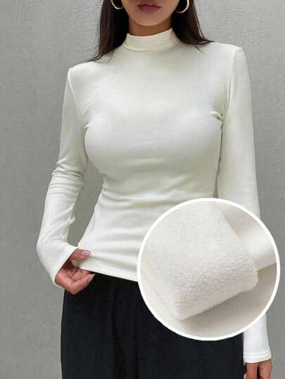 DAZY Women's Fitted Star Thermal Lined Warm T-Shirt Long Sleeve Women Tops,Fleece Lined Fall,Winter