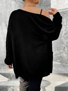 Plus Size Solid Color Long Sleeve Casual Cardigan, For Winter