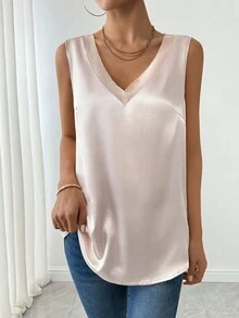 SHEIN Unity Women's Solid V-Neck Sleeveless Undershirt - Champagne - View 4