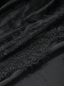 DAZY Women's Lace & Velvet Patchwork Loose Long Robe, Autumn/Winter, For Fall Pajama - Black - View 8