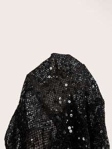 Maija Đầm mini cổ đứng chắp vá đính sequin cho nữ dài tay - màu đen - Xem 9