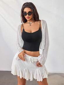 Women's Black Fabric Plain Crop Bralette Medium Stretch Casual Comfy Backless Tank Top - Black - View 3