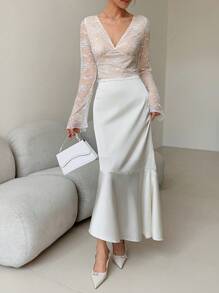 EastFlair 韩国时尚女装优雅飘逸鱼尾裙 - 白色 - 查看 6