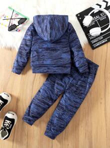 2pcs Set Girls' Casual Hooded Long Sleeve Graphic Print Denim Pants Outfit, Suitable For Holidays Travel And Festivals In Spring And Autumn