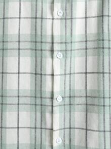 Manfinity Homme 男士休闲格子长袖宽松衬衫，秋季 - 綠色 - 查看 3