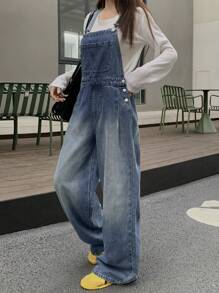 DAZY Women's Solid Color Casual Sleeveless Denim Jumpsuit With Pockets Overalls - Blue - View 5